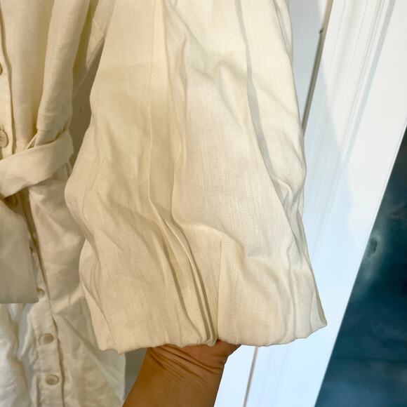 Veronica Beard Samy Linen Shirt Dress Long Puff Sleeves Cream Button Up sz 6 - Picture 6 of 8
